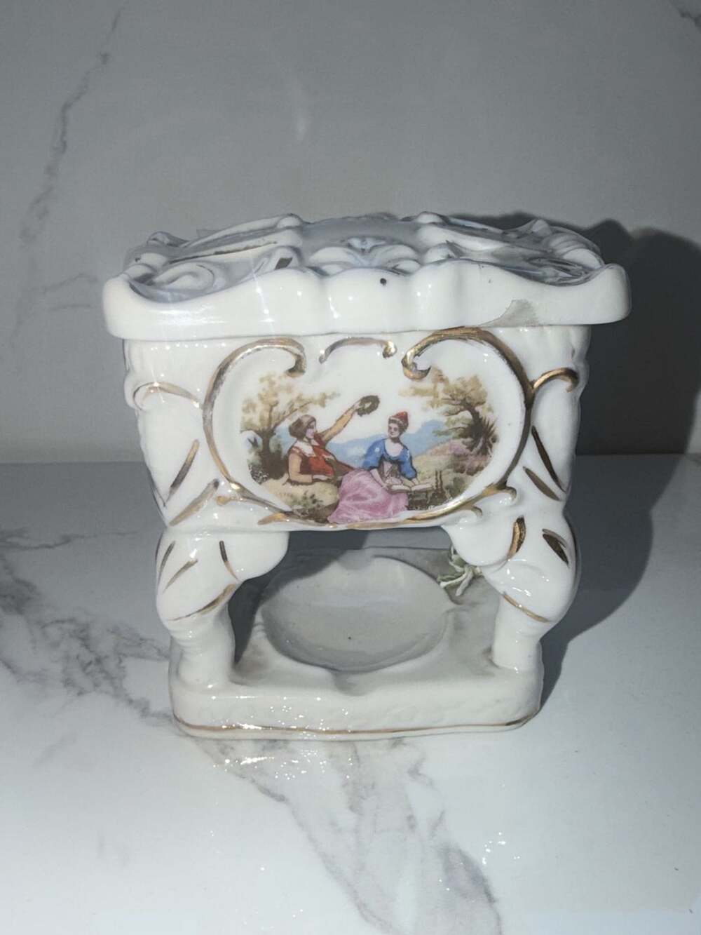 Vintage Victorian Style Footed Cigarette Box With Couple